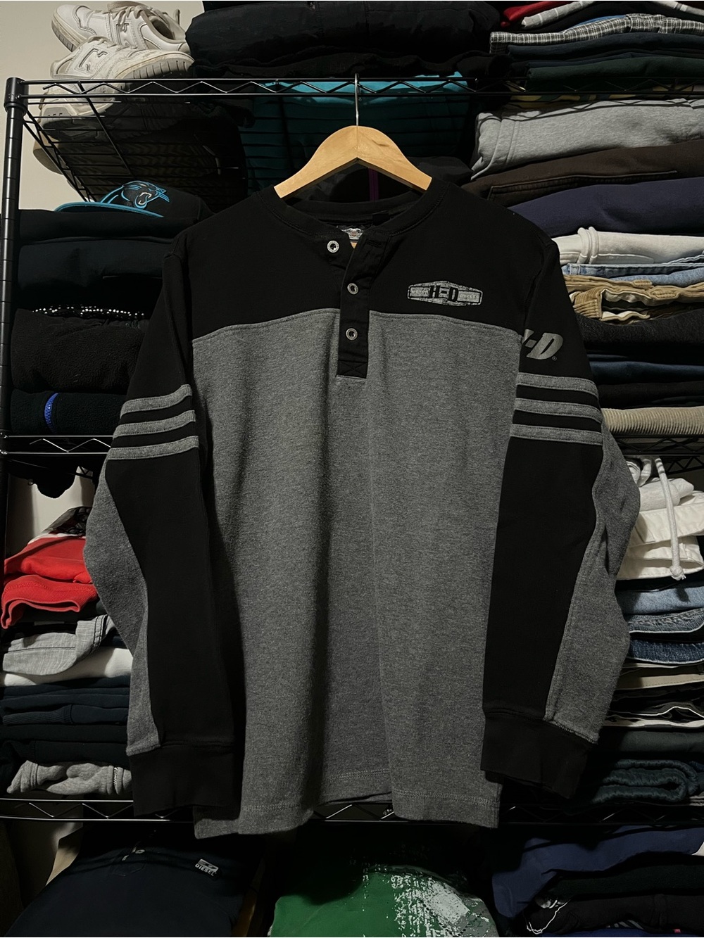 Harley-Davidson Black and Gray Long-Sleeve Henley Pullover